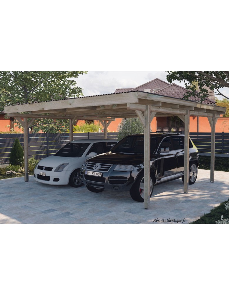 Carport en bois, double, 25 m², 2 voitures Weka, achat, pas cher
