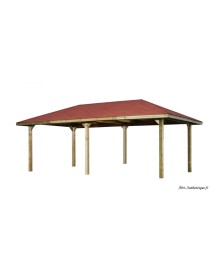 Tonnelle / Carport en bois, 19,44 m², bardeaux rouges, Weka, achat, pas cher