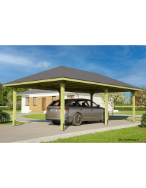 Tonnelle / Carport en bois, 19,44 m², bardeaux rouges, Weka, achat, pas cher