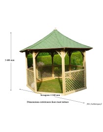 Pavillon octogonal, bois massif, 8,78 m², H.3,40 m, Foresta, achat, pas cher